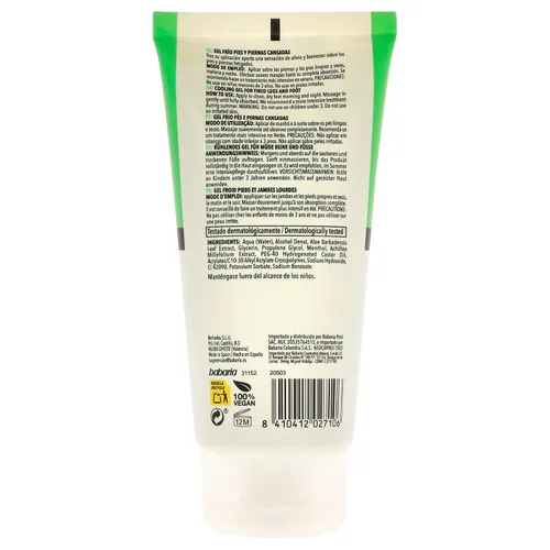 Vista 7 de Babaria Gel refrescante para piernas y pies - Efecto calmante y suavizante - Proporciona propiedades regeneradoras y calmantes - Infundido