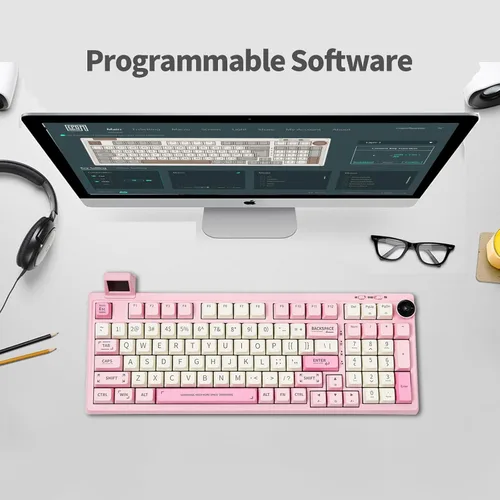 Vista 5 de EPOMAKER RT100 - Junta de 97 teclas BT5.02.4GUSB-C Teclado mecánico con pantalla de visualización personalizable, perilla, enchufe intercambiable