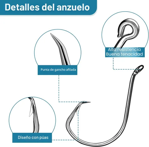 Vista 4 de 150 anzuelos circulares, anzuelos de pesca de acero de alto carbono resistentes para agua dulce y salada, variedad de diferentes tamaños de anzuelo