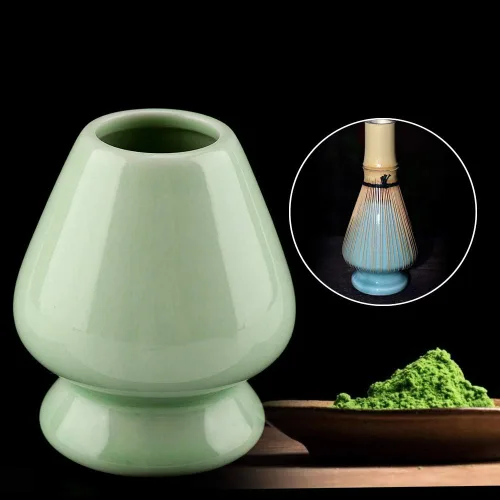 Vista 7 de Maxmartt Chasen - Soporte de cerámica para batidor de matcha de bambú, 1 unidad, accesorios de juego de té (verde)