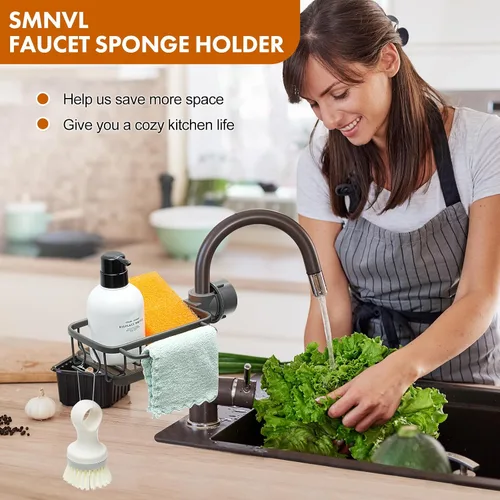 Vista 2 de Soporte de esponja para grifo, soporte de esponja para fregadero de cocina, soporte de esponja de baño, organizador de fregadero de cocina, estante