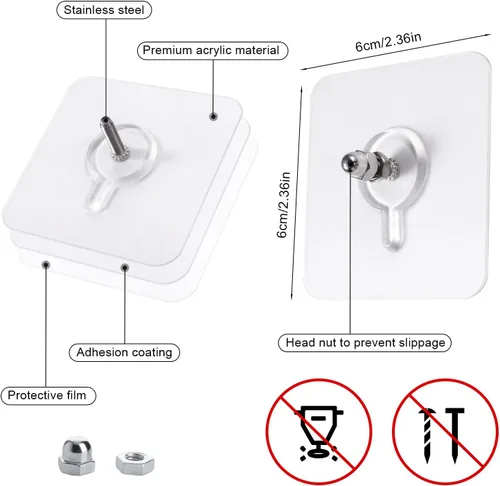 Vista 2 de Savita 14 tornillos adhesivos de pared, sin dejar rastro, clavos colgantes de montaje en pared para cocina y baño (0.51 pulgadas)