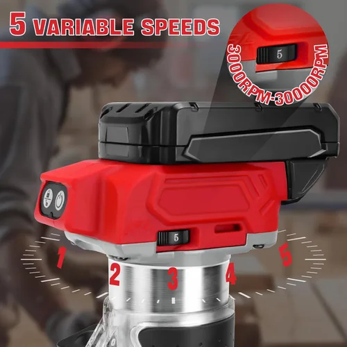 Vista 2 de Enrutador compacto inalámbrico para batería Milwaukee de 18 V, enrutador recortador sin escobillas de 800 W con 5 velocidades variables, 30000 RPM