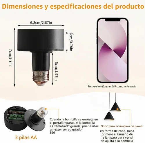 Vista 2 de Vitnucrol Paquete de 2 bombillas magnéticas a pilas con control remoto, luces LED inalámbricas negras, inalámbricas, regulables, E26, atornillables
