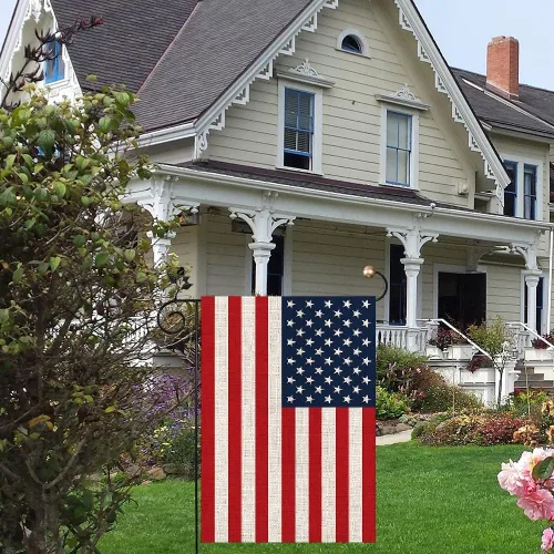 Vista 6 de Bandera americana de Estados Unidos, pequeñas banderas de jardín americanas para patio, porche, día de la independencia, festival patriótico