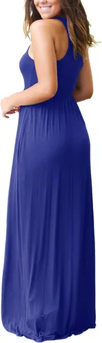 Vista 4 de GRECERELLE Womens Sleeveless Racerback Loose Plain Maxi Dress Floral Print Casual Long Dresses with Pockets