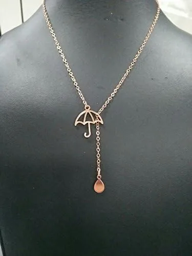 Vista 3 de Collar personalizado con forma de Lariat Y con gota de lluvia, collar único