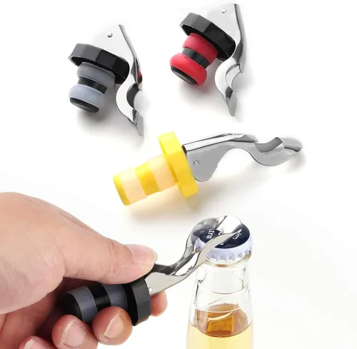 Vista 3 de Tapones de vino reutilizables de 6 piezas, tapón de botella de vacío de silicona, tapón de botella de bebida manual expansible, botella de vino