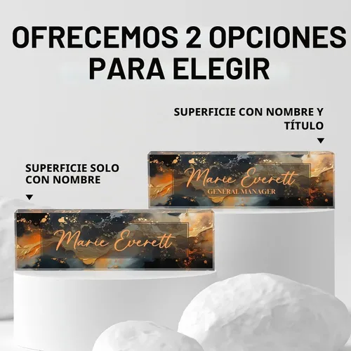 Vista 5 de Placa de identificación acrílica personalizada para escritorio, decoración de oficina personalizada E-negro oro