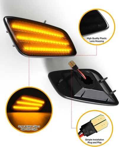 Vista 7 de Luces LED laterales compatibles con Jeep Wrangler TJ 1997-2006, luz intermitente ámbar ahumada, paquete de 2
