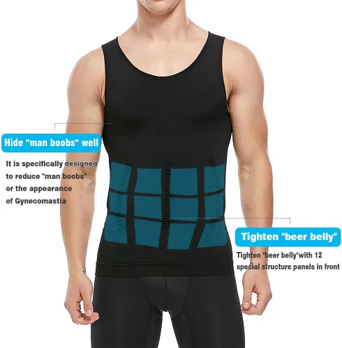 Vista 2 de KOCLES Camiseta de compresión atlética para hombre, adelgazante, moldeadora de cuerpo, camiseta sin mangas, abdominal, chaleco delgado
