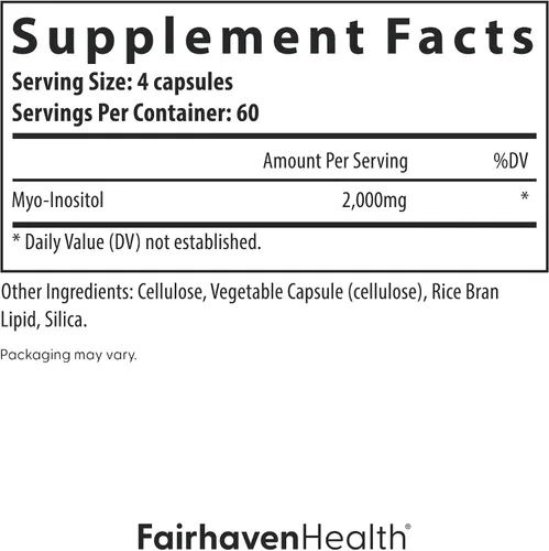 Vista 4 de Fairhaven Health Suplemento de mio-inositol para mujeres y hombres Vitamina B8 2000 mg Cápsulas veganas de inositol en polvo Sin gluten