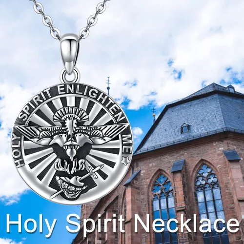 Vista 8 de Odinstone 925 Sterling Silver Amulet Necklace, Virgin MaryFirst Holy CommunionHoly SpiritEye of HorusGuardian Angel Wings Necklace Protection