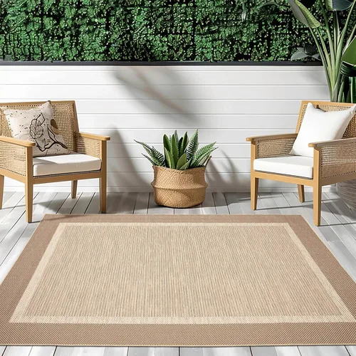 Vista 2 de ILANGO Alfombras de Área de Yute para Exteriores, Alfombras Tejidas Lavables para Patio 5'x7', Alfombras Naturales de Estilo Rústico para Áreas