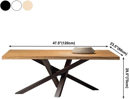 Vista 2 de Mesa de comedor moderna con parte superior de madera maciza de pino, mesa rectangular con pedestal contemporánea con base metálica para el hogar