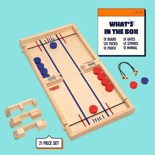 Vista 4 de Pinbo El juego clásico de cabestrillo Juego de mesa plegable de acción rápida para 2 jugadores de madera para niños y adultos Ideal para viajes