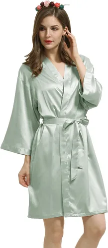 Vista 2 de Bata de novia para mujer, kimono, batas de satén para dama de honor, boda, fiesta, batas de novia, batas de seda