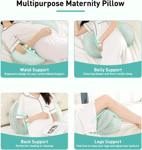 Vista 3 de DONAMA Almohada de embarazo para dormir, desmontable y ajustable, almohada de maternidad de apoyo de doble cara, agradable a la piel para mujeres