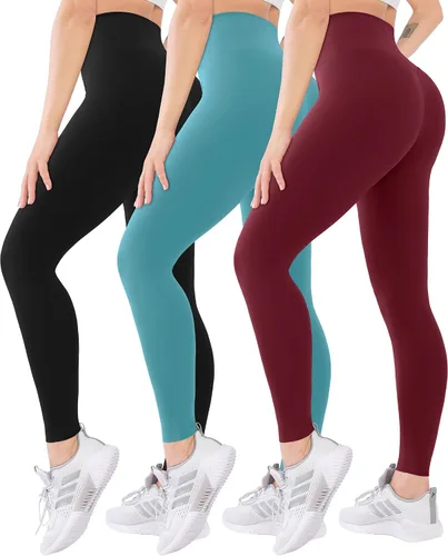 Vista 12 de Blisset - Paquete de 3 leggings de cintura alta para mujer con bolsillos, pantalones suaves y activos para control de abdomen, ideales para yoga
