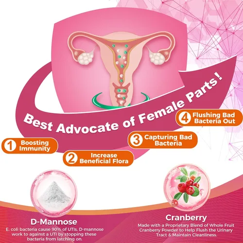 Vista 4 de ZEBORA Probióticos para mujeres 100 mil millones de UFC con prebióticos, D-manosa y arándano para digestivos, inmunes y femeninos, apoyo de salud UT