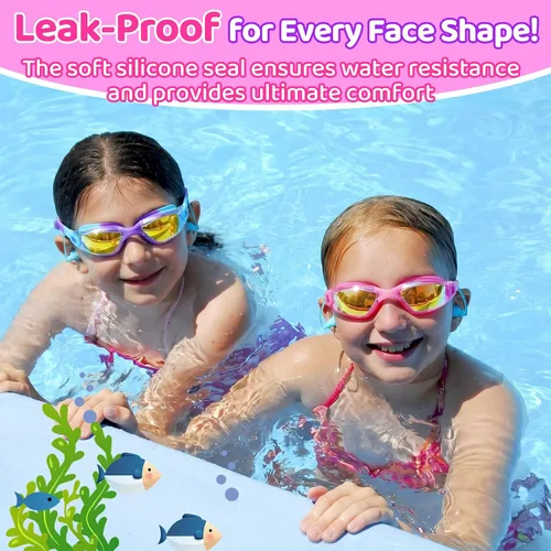 Vista 3 de Vvinca Swimming Goggles for Kids 3-15 years-2 Pack, Kids Goggles Anti-Fog/UV No Leaking Swim Goggles for Kids