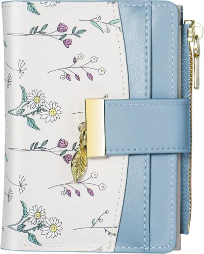 Vista 10 de Avando Carteras para mujer - Bloqueo RFID, de piel sintética suave, plegable, con cremallera, bolsillo con cremallera, cartera pequeña con flores