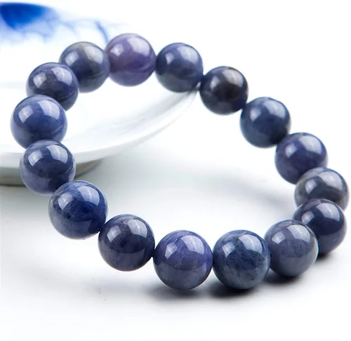 Vista 2 de Precious Blue Natural Tanzanite Gemstone Big Round Crystal Bead Stretch Bracelet 0.531in