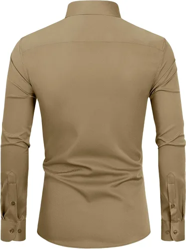 Vista 2 de DEMEANOR Camisas de vestir para hombre, manga larga, ajustadas, camisas de vestir para hombre, camisas formales de negocios, grandes y altas
