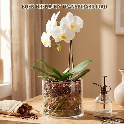 Vista 5 de Maceta de orquídea acrílica transparente de 6 pulgadas con agujeros