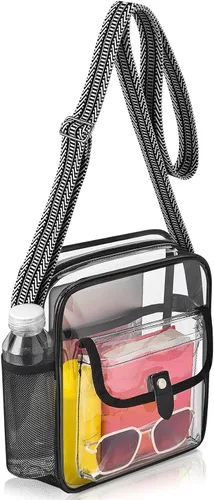 Vista 12 de Bolso bandolera transparente SPODEARS para eventos en estadios y conciertos - Cartera con correa de hombro ajustable con 1 soporte para botella