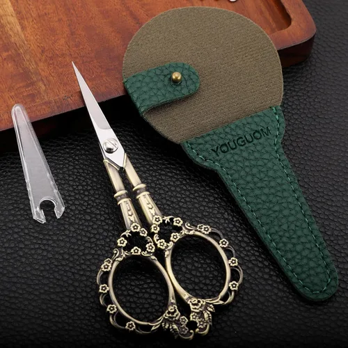 Vista 5 de YOUGUOM Tijeras de tejer con estuche, tijeras de ganchillo para roscar tijeras de coser para bordar, manualidades, punto de aguja, pequeñas tijeras