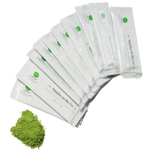 Vista 3 de Matcha Kari Sticks + Barista Tin Bundle – 24 palitos de matcha ceremonial orgánico y lata de grado barista de 1.06 oz, paquetes de una sola porción
