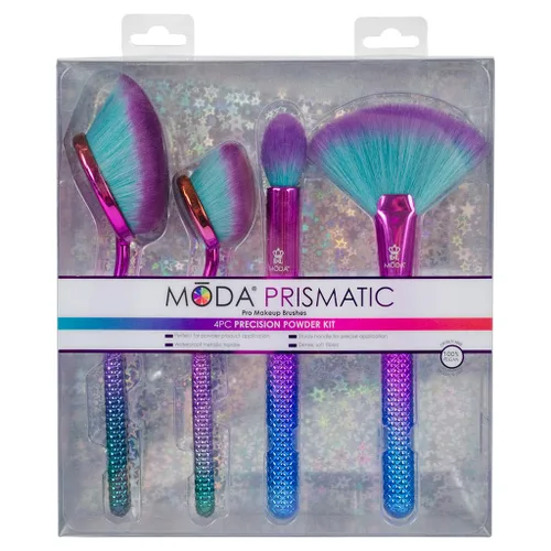 Vista 5 de MODA Prismatic Precision Powder - Juego de 4 brochas de maquillaje para polvo, reflejos y detalles, sintéticos coloridos