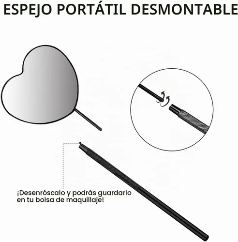 Vista 5 de Espejo de pestañas con forma de corazón Suministros y herramientas desmontables de extensión de pestañas de acero inoxidable de 2.2 pulgadas, Negro