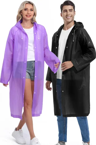 Vista 120 de 2 abrigos de lluvia de Borogo para adultos, chaquetas de lluvia reutilizables para hombres y mujeres