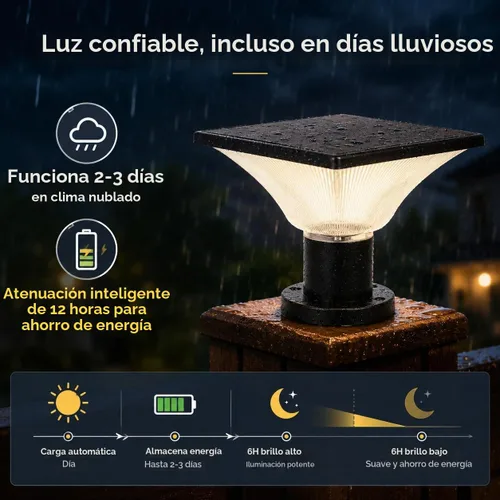 Vista 3 de Luces solares para postes – Encendido/apagado automático para exteriores – Luces solares para postes al aire libre 4x4 – Luces solares para poste