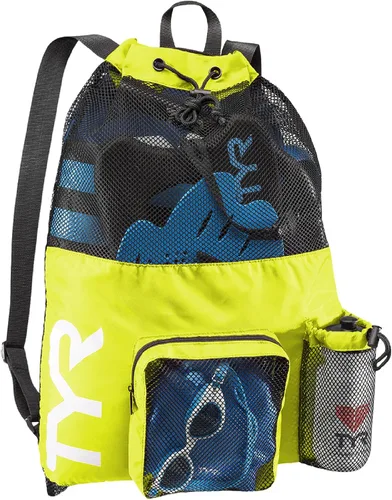Vista 12 de TYR Mochila Big Mesh Mummy para natación, gimnasio y equipo de entrenamiento, color negro, capacidad de 40 litros