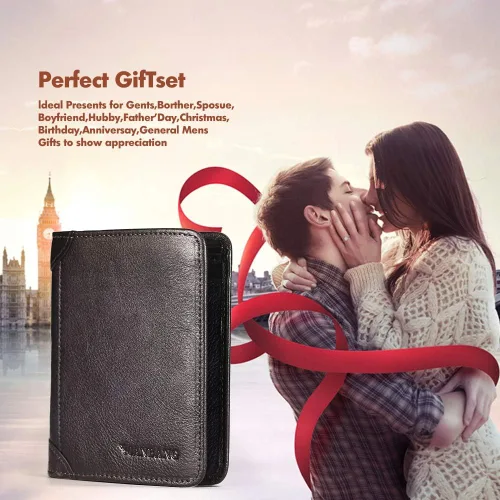Vista 8 de MANBANG - Funda de piel sintética para hombre, con ventana de identificación y tarjetero