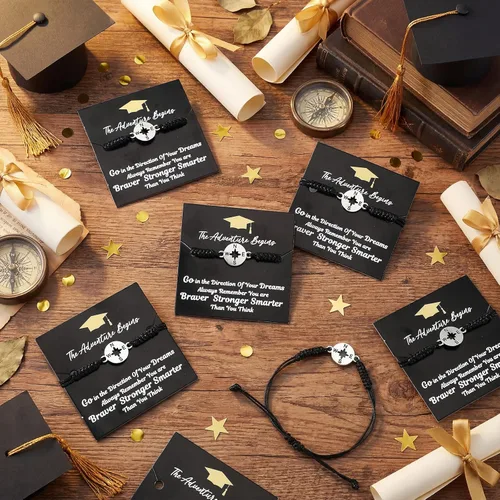 Vista 3 de Junkin Juego de 60 pulseras de graduación a granel 2026 con brújula, ajustable, inspirador, regalos de graduación universitaria para mujeres