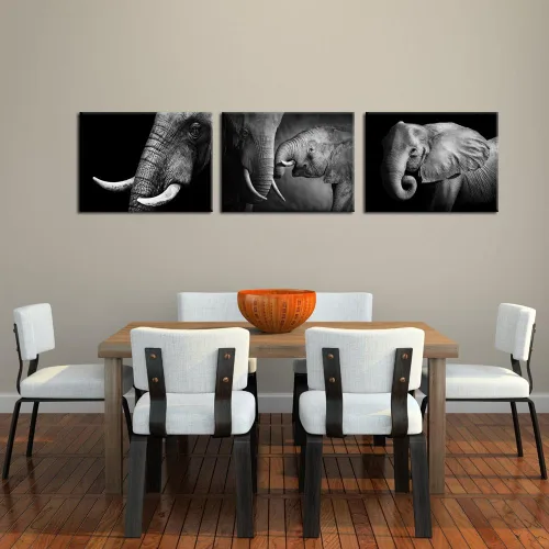 Vista 2 de KREATIVE ARTS - Lienzo de elefante blanco y negro, decoración de pared, pintura de animales, impresiones para sala de estar, oficina, impresiones