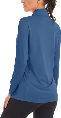 Vista 2 de TACVASEN Camisas de manga larga con protección solar UPF 50+ para mujer, con cremallera de 14, ligera, de secado rápido