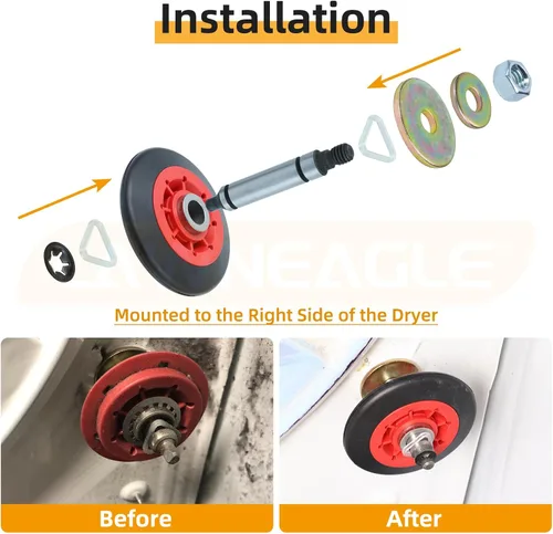 Vista 7 de WPW10314173 Kit de soporte de tambor de rodillo para secadores Whirlpool Maytag Includes WPW10314173 Roller Drum Support Kit with WP691366 Idler
