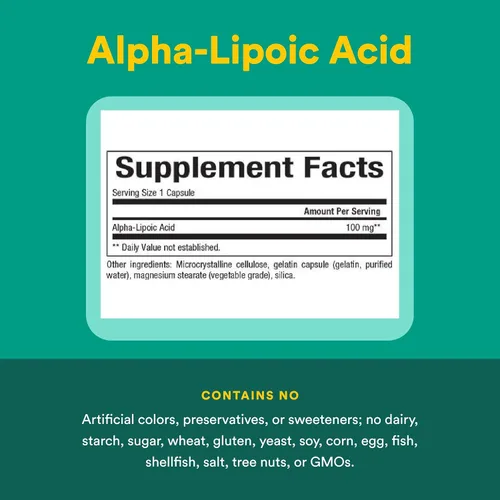 Vista 4 de Natural Factors Ácido alfa-lipoico 100 mg - Soporte antioxidante* - Sin OMG - 120 cápsulas