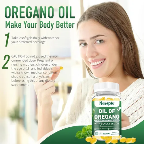 Vista 5 de Aceite de orégano Newpie con cápsulas blandas de aceite de semilla negra, 120 cápsulas blandas, aceite equilibrado de orégano, suplemento formulado
