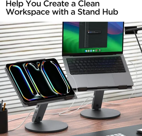 Vista 2 de Spigen ArcDock - Soporte para laptop con concentrador 6 en 1 USB-A 3.0, USB-C 3.0, PD 100W, 4K 60Hz HDMI, universal, ajustable, plegable, con base