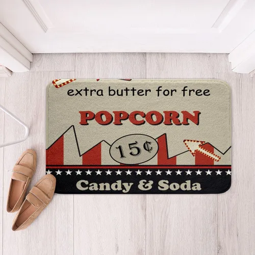 Vista 19 de Homewish Theater Cinema Poster Bathroom Rugs,Retro Movie Non Slip Bath Mat Popcorn Bathroom Indoor Floor Mats,Movie Night Shaggy Absorbent Bathtub