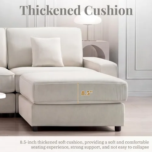Vista 7 de Opoair - Sofá modular de gran tamaño de 114 pulgadas, sofá en forma de L con otomana móvil, cómodos sofás de nube de 4 asientos con asiento Beige
