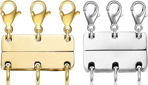 Vista 7 de Kcctoo Collar con cierre de capas, separadores de joyas, oro y plata, cierre magnético de collar múltiple para mujer con aspecto en capas