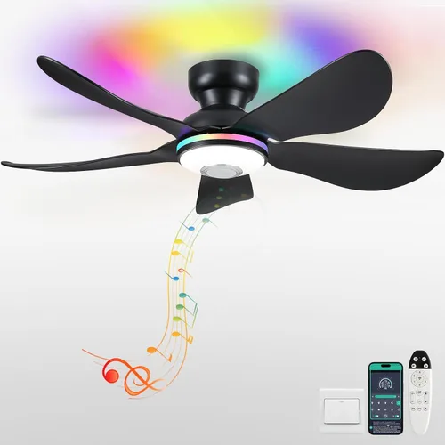 Vista 15 de Kviflon Ventiladores de techo de 46 pulgadas modernos con luces, ventilador de techo de montaje empotrado con control remoto/APP, 3 aspas curvas