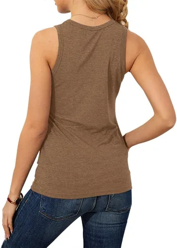 Vista 4 de Langwyqu Camisetas sin mangas con cuello redondo para mujer, estilo casual, holgadas, para verano